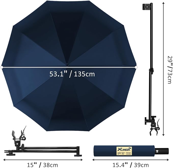 XLINGZA UPF 50+ Beach Umbrella with Adjustable Universal Clamp