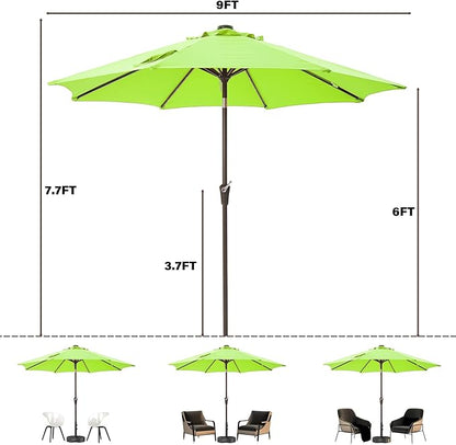 9FT Solar-Powered LED Patio Umbrella with Tilt Crank,Outdoor Market Umbrella with 32 Lights,Sunshade for Deck, Garden and Pool