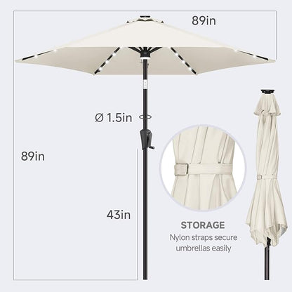 FLAME&SHADE Solar Patio Umbrella with Centre Light, 7.5 FT Ivory | UV Protection, Small Solar Outdoor Umbrella for Porch, Deck, Backyard, Garden, Provides Evening Lighting, 24 LED Lights