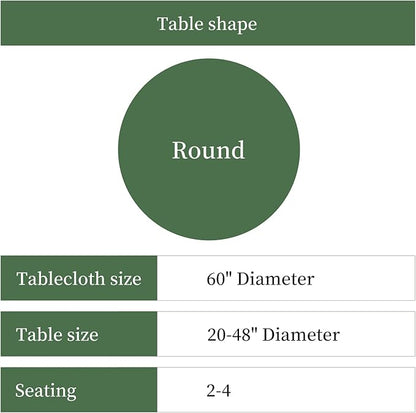 Lamberia 60" Round Patio Tablecloth with Umbrella Hole and Zipper, Waterproof Outdoor Table Cover for Patio, Backyard, BBQ, Picnic & Indoor Dining, Washable Polyester Circular Tablecloth