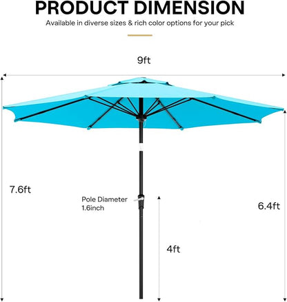 Sannwsg Outdoor Patio Umbrella,Table Umbrella with Push Button Crank,Market Umbrella with 8 Sturdy Ribs,Yard Umbrella
