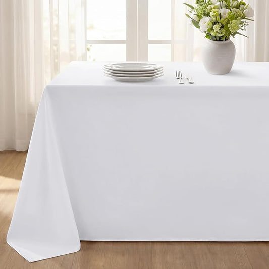 Softalker Rectangle Tablecloth, Waterproof Table Cloths Wrinkle Free Fabric Washable Polyester Table Cover for Dining Tables Party Outdoor Camping Parties Buffet Wedding - 90 x 156 inch, White