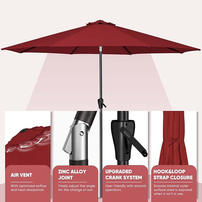 Tempera Patio Market Outdoor Table Umbrella with Auto Tilt and Crank, Large Sun Umbrella with Sturdy Pole & Fade Resistant Canopy, Easy to Set