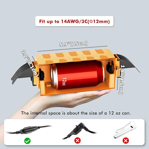 Flemoon IP55 Small Outdoor Electrical Box Waterproof, for Power Strip | Inner 5.9 x 3.2 x 1.8inch, Extension Cord Cover with Detachable Awning Covers for Plug, Outlet, Holiday Lights, Orange