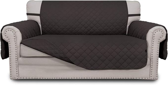 Easy-Going Reversible Loveseat Couch Cover for 2 Cushion Couch Sofa Cover for Dogs Water Resistant Furniture Protector with Foam Sticks Elastic Straps for Pet (Loveseat, Chocolate/Chocolate) | Loveseat Slipcover For Dogs, Water Resistant Furniture Mat,...