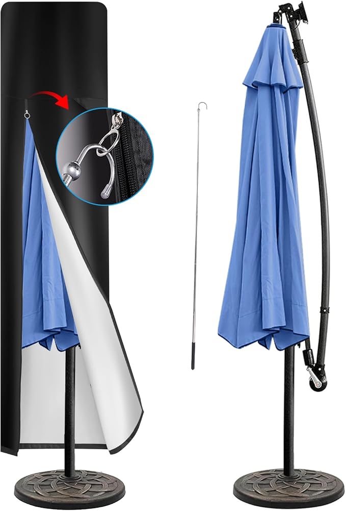 Patio Umbrella Cover 9-13ft Cantilever 900D Waterproof | 900D Oxford, Zipper, Top Vent, Hem Drawstring,Windproof, Easy Setup with Pole, fits Offset & Large Market Umbrellas