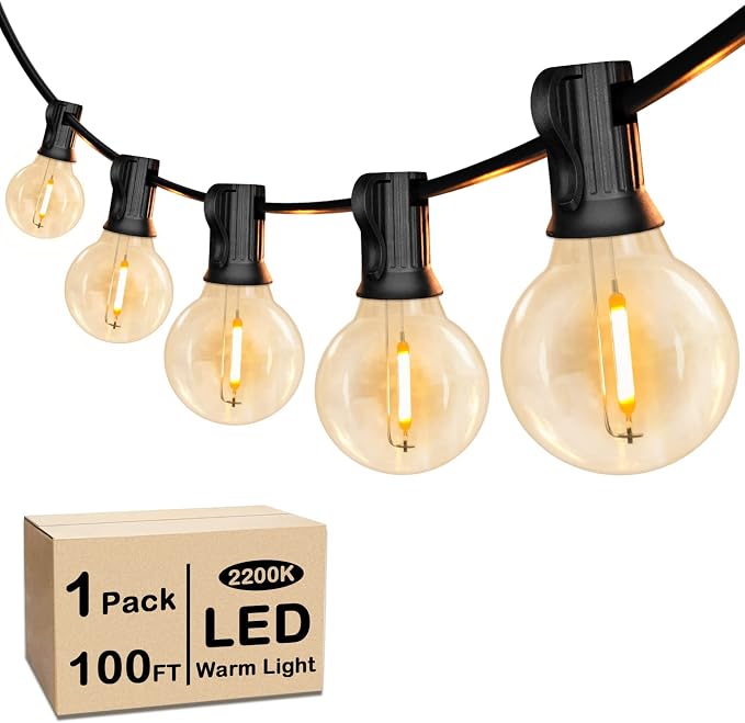 VerRon 100FT LED G40 Globe String Lights, Waterproof Shatterproof Outdoor Patio Lights with 50+2 Dimmable Edison Bulbs, Backyard Hanging Light, Warm White for Bistro Party Wedding Deck Garden