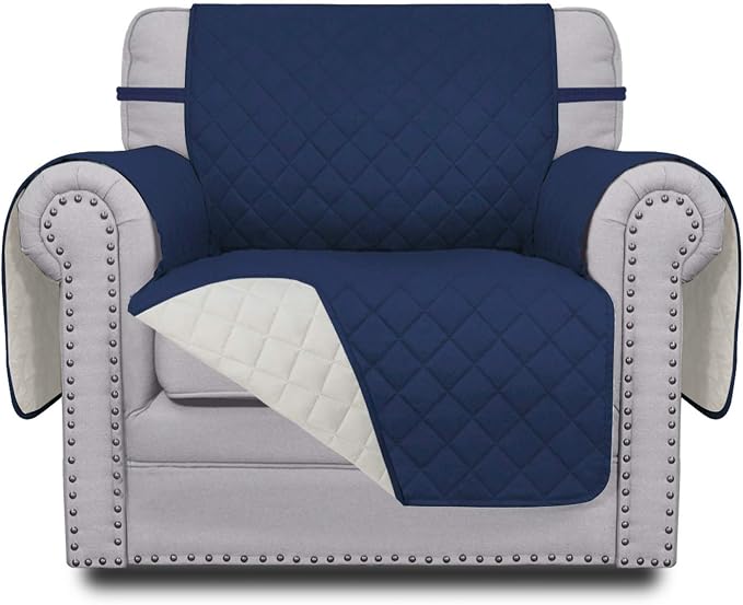 Easy-Going Reversible Couch Cover, Small Chair, Navy/Ivory | Machine Washable Slipcover For Dogs, Water Resistant Furniture Mat For Living Room, Non-Slip Sofa Cover, Pet Friendly
