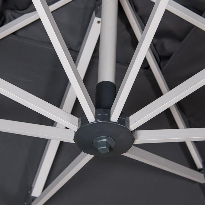 Cantilever Patio Umbrella with Cross Base and Cover Included - 360° Rotation Large Heavy Duty Offset Outdoor Umbrella with Easy Tilt for Pool Backyard Deck Garden (11x11 FT Grey)