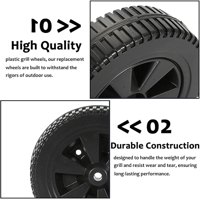 Grill Wheels Replacement Parts for BBQ, Charbroil, Rolling Dining Table - Garden Patio Kitchen Food Prep Cart Accessories, 2 Pcs (6 inch)