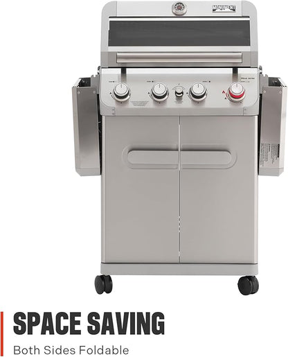 Monument Grills 4 Burner Propane Gas Grill, Stainless Steel Outdoor Patio Barbecue Grill with Cover, with Broil Zone Fast Heating, Knob Control, and Easy Cleanup, M410MBZ