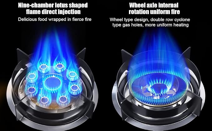 Gas Stove Cooktop, Gas Stove Built-in Tempered Glass, Windproof Pot Racks Natural Gas Cooker Gas Cooktop with 2 Burners for used in home kitchens, homestays, and other places