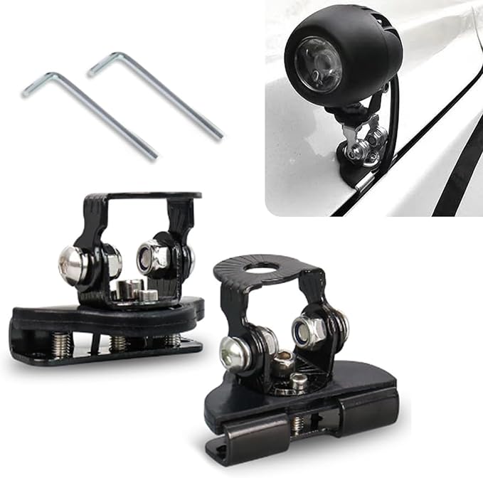 Pack-2 Car Grille Light Mount Base, Adjustable Metal Vehicle Roof Light Fixing Bracket, Universal Shock-Absorbing Automotive Hood Auxiliary Bracket Accessories for Truck SUV Car (Black)