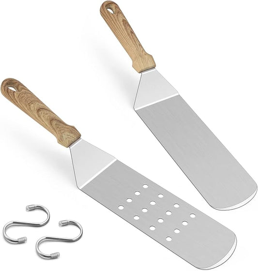Metal Spatula Set of 2, HaSteeL Heavy Duty Stainless Steel Teppanyaki Tools, 14.5 Inch x 2.8 Inch, Griddle Accessories for Flat Top Grill Hibachi Indoor & Outdoor, Long Burger Turner Flipper