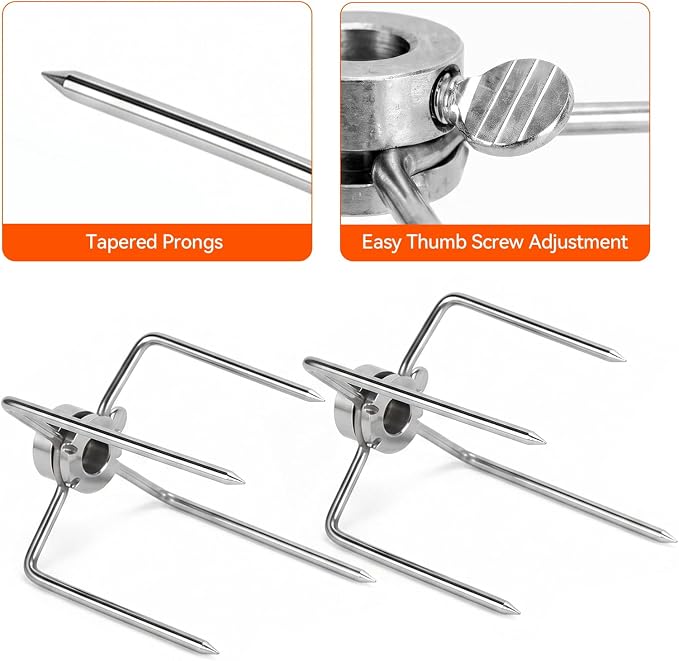 Grill Rotisserie Spit Meat Forks Replacement-Fits 3/8-Inch and 5/16-Inch Square Spit Rods 4pack and Cleaning Tools
