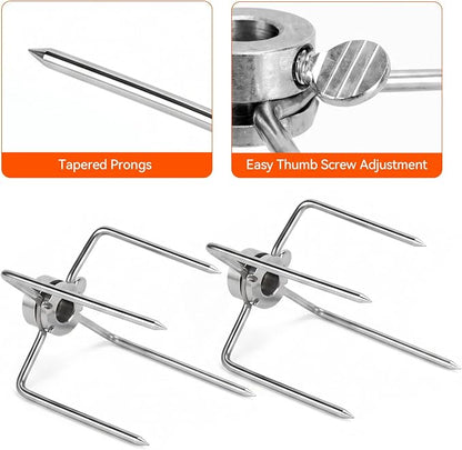Grill Rotisserie Spit Meat Forks Replacement-Fits 3/8-Inch and 5/16-Inch Square Spit Rods 4pack and Cleaning Tools