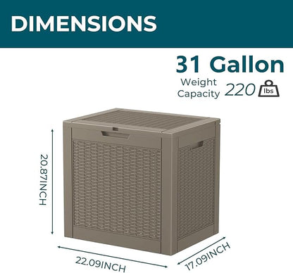 Vixzen 31 Gallon Deck Boxes Outdoor Waterproof, Lockable Outdoor Storage Bench for Patio Cushions, Garden Tools, Pool Supplies (Grey, 31 Gallon)