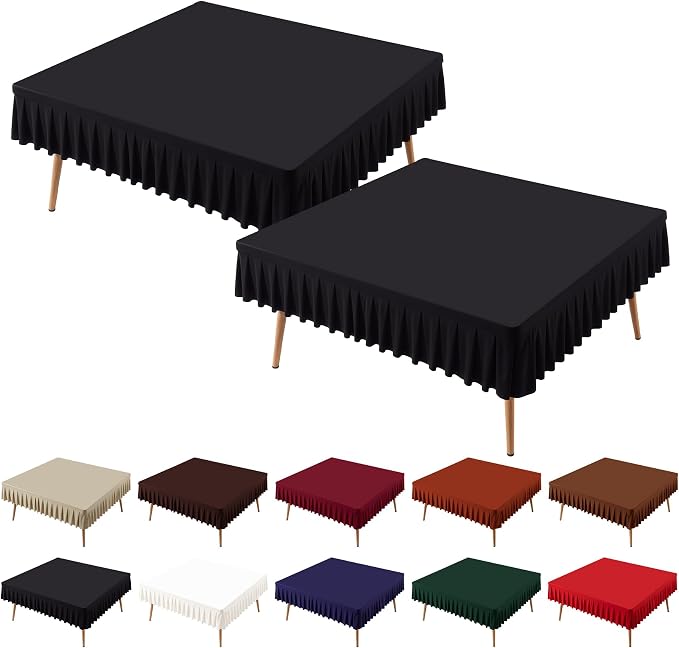 PARTISKY Black Spandex Square Tablecloths 60x60 Inch, 2 Pack Wrinkle Free Fitted Card Table Cloth Stretch Square Table Cover for Kitchen Dinner, Holiday Party, Wedding Banquet, Display Trade Show