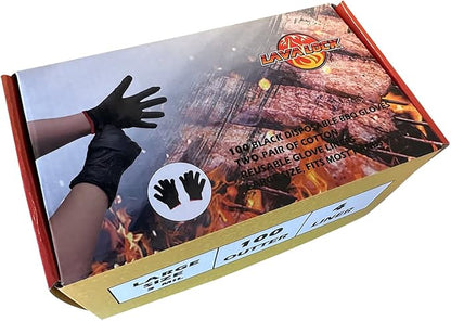 LavaLock Disposable Nitrile BBQ Gloves with Cotton Liners for Outdoor Cooking Grilling Smokers and Barbecue Competition, Chef or Kitchen use (Large 100 Count Black)