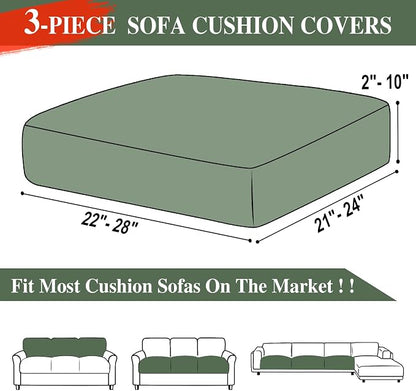 LA MEACK Couch Cushion Covers Seat Cushion Cover Stretch Couch Cover Separate Sectional Sofa Slipcovers Furniture Protector(3 Pieces for Seat or Sofa Backrest, Green)