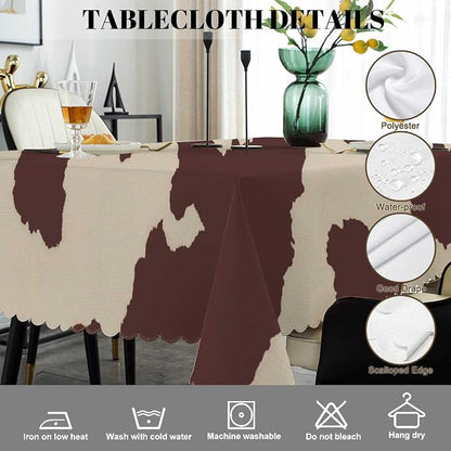 Swono Cow Or Horse Table Covers 52x70 Inch Animal Skin Cow Horse Print Pattern Wipeable Tablecloth Kitchen Dinning Tabletop Decoration, Brown Spots Cow Table Cloth for Outdoor and Indoor Use