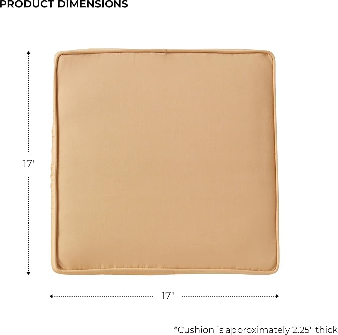 Indoor/Outdoor Chair Pads in Sunbrella Fabric – 17''x17'' Patio Seat Cushions with Foam Insert, Removable Reversible Cover & Ties for Patio Dining Chairs – Set of 2 or 4, Canvas Wheat