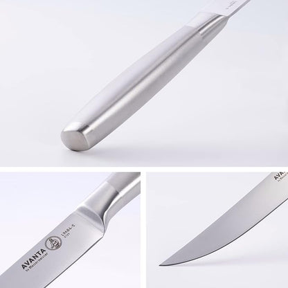 Messermeister Avanta 5” Fine Edge Steak Knife Set - German X50 Stainless Steel - Rust Resistant & Easy to Maintain - Includes 4 Steak Knives