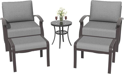 ALAULM 5 Piece Aluminum Outdoor Swivel Chairs High Back Metal Swivel Rocking Chairs with 5.1" Sponge Cushions, 2 Ottmans and 1 Coffee Table for Patio, Porch, Backyards, Garden(Grey)