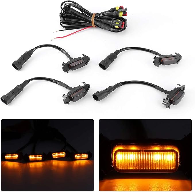 Grille Lights, 4pcs 12V Car LED Grille Light High Brightness Accessory Fit for Toyota 2016‑2020 (black shell yellow light)
