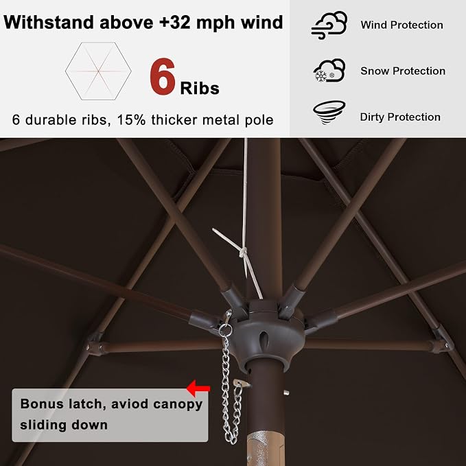 ABCCANOPY 7.5FT Patio Umbrella Outdoor 6 RibsTable Umbrella(Brown) | Fade & UV Resistant Fabric,6 Fiberglass Ribs,Smooth Crank System,Wind Resistance,Great for Patio,Backyard,Garden,Deck