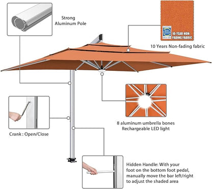 EliteShade USA Atlas 3-Tier 10x13FT Full Aluminum Cantilever Patio Umbrella for Outdoor Restaurant Garden Courtyard Deck Pool and Marketing with Light (No battery), Rust