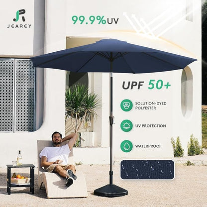 JEAREY Outdoor Patio Umbrella 9FT Outdoor Table Umbrella with Push Button Tilt and Crank, Market Umbrellas 8 Sturdy Ribs UV Protection Waterproof for Garden, Deck, Pool (Purplish Blue)