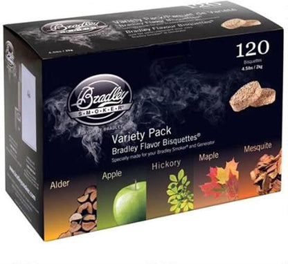 Bradley Smoker Bisquettes For Grilling and BBQ, 5 Flavour Variety, 120 Pack & 990025 Waterproof Electric Smoker Cover For 4-Rack Digital Smoker, Gray