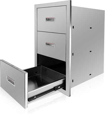 Outdoor Kitchen Triple Layer Drawer 15.75'' W x 29'' H x 20.5'' D Flush Mount BBQ Access Drawer Stainless Steel BBQ Island Drawers with Handle Suitable for Outdoor Kitchen Island Grill Station