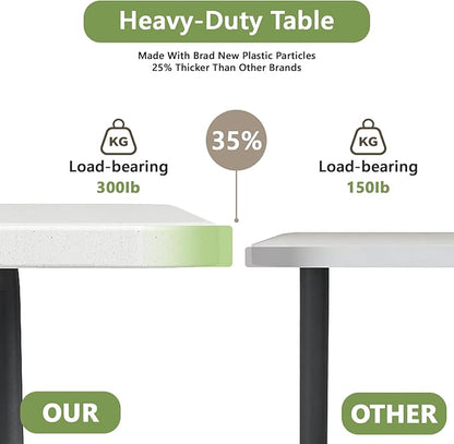 8FT Folding Table, Heavy Duty Plastic Fold-in-Half Utility Table with Handle, Portable Camping Picnic Table with Steel Legs for Indoor Outdoor Party, Dining, White