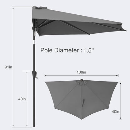 FLAME&SHADE 9ft Half Patio Umbrella - Half Outdoor Umbrella with Tilt UV Protection Waterprool, Half Round Table Umbrella for Wall Balcony, Pool, Porch, Garden, Deck, Market, Backyard (Anthracite)