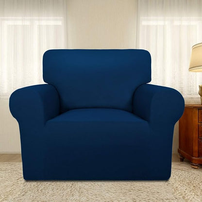 PureFit Super Stretch Chair Covers Fleece Couch Covers for Sofa Navy | 1-Piece Spandex Couch Cover Soft Couch Protector, Sofa Cover Washable with Non Skid Foam and Elastic Bottom for Kids, Dogs