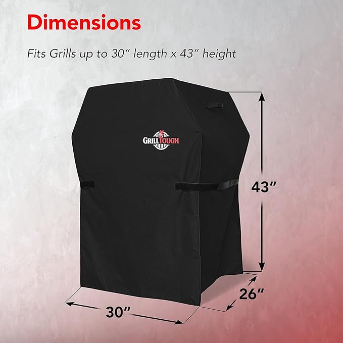 GrillTough Heavy Duty BBQ Grill Cover for Outdoor Grill, 30 Inch – Waterproof, Weather Resistant, UV & Fade Resistant with Adjustable Straps – Gas Grill Cover for Weber, Genesis, Charbroil, etc. Black