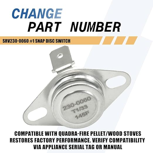 2-Pack SRV230-0060#1 Snap Disc Switch - 145°F Convection Blower Sensor Compatible with Quadra-Fire Pellet/Wood Stoves Replaces 812-0320