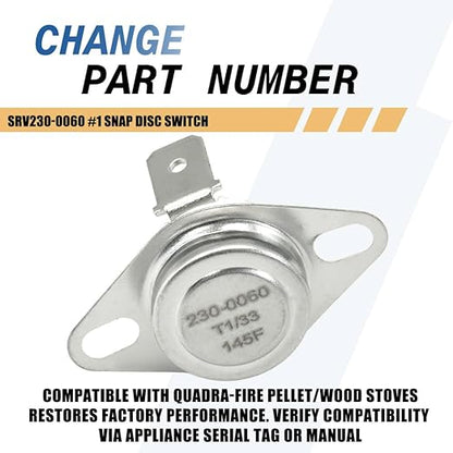 2-Pack SRV230-0060#1 Snap Disc Switch - 145°F Convection Blower Sensor Compatible with Quadra-Fire Pellet/Wood Stoves Replaces 812-0320
