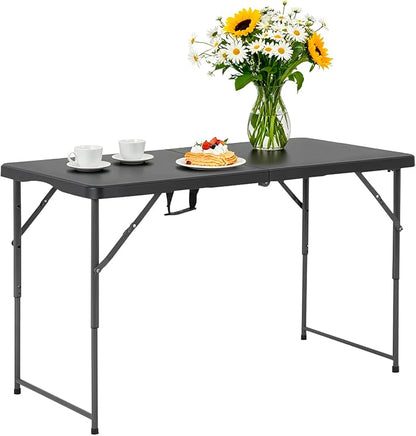 PayLessHere Folding Camping Table Plastic Picnic Table Office Table for Parties Wedding Camping Office with Carrying Handle (Black, 4 FT)