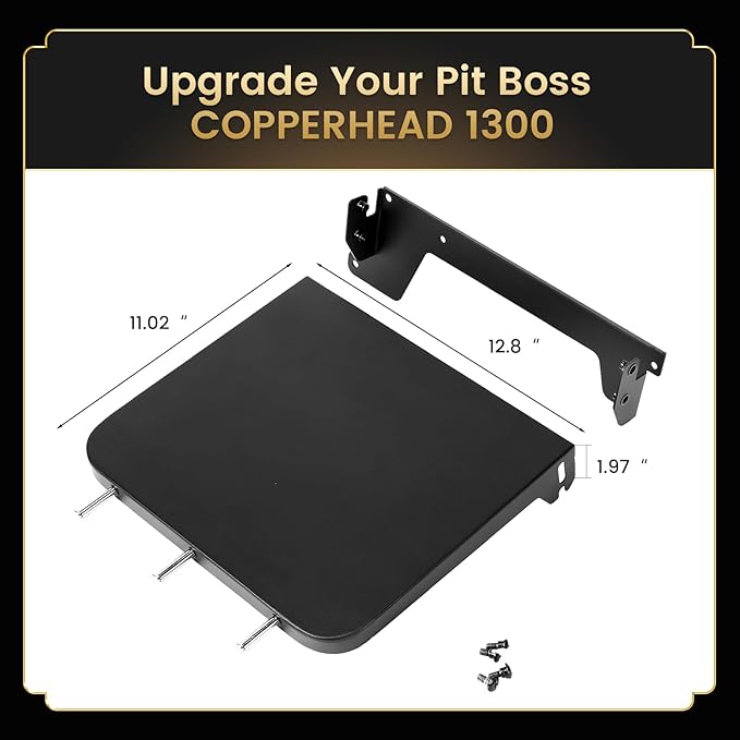QuliMetal Side Shelf for Pit Boss Copperhead 1300, 12.80" Grill Side Table, BBQ Prep Shelf Accessory, Quality Steel Side Shelf