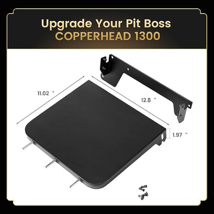QuliMetal Side Shelf for Pit Boss Copperhead 1300, 12.80" Grill Side Table, BBQ Prep Shelf Accessory, Quality Steel Side Shelf