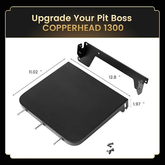 QuliMetal Side Shelf for Pit Boss Copperhead 1300, 12.80" Grill Side Table, BBQ Prep Shelf Accessory, Quality Steel Side Shelf