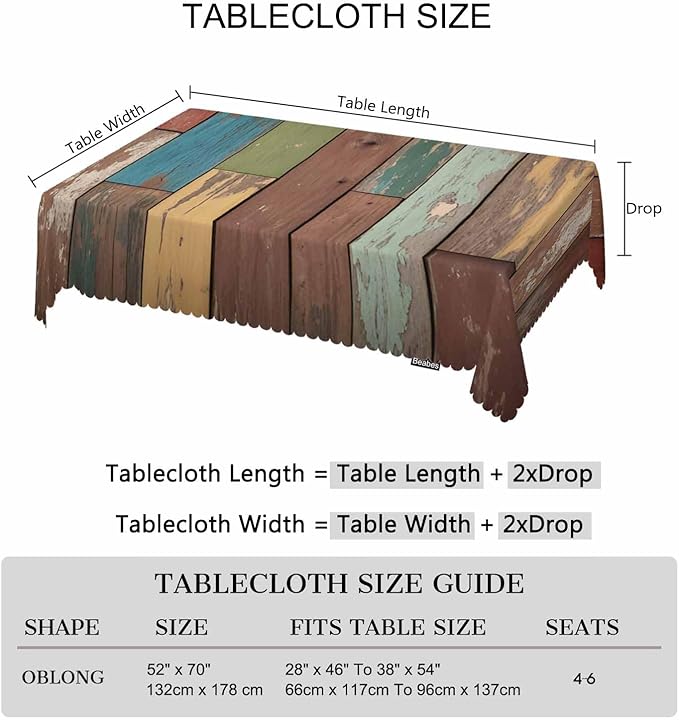 Tablecloth Grunge Wood, Retro Wooden Plank Brown Rectangular Table Cover Kitchen Table Cloth for Dining Hotel Canteen Coffee BBQ Parties Tabletop Decoration, 52x70 Inch