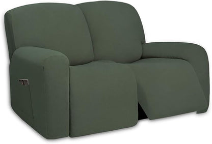 PureFit Super Stretch Loveseat Recliner Sofa Couch Cover with Pocket | 2 Seats Non Slip Soft Sofa Slipcover, Washable Reclining Furniture Protector for Pets (Recliner Loveseat, Grayish Green)
