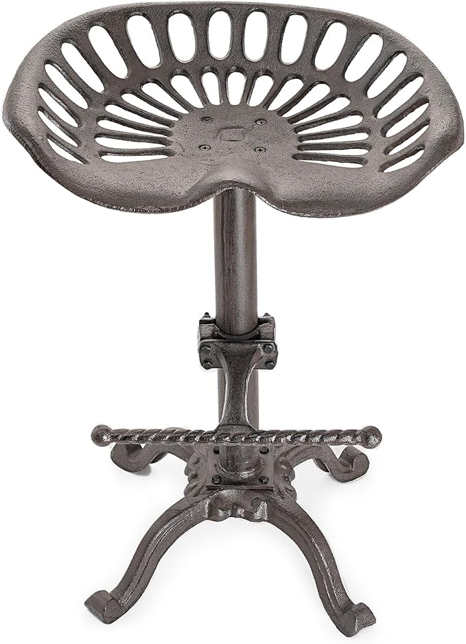 Sungmor 26-32 Inch Adjustable Cast Iron Swivel Bar Stool - Antique Brown | Vintage Industrial Barstool with Ergonomic Seat & Footrest for Home Bar Bistro Counter Height Dining Decor Accent