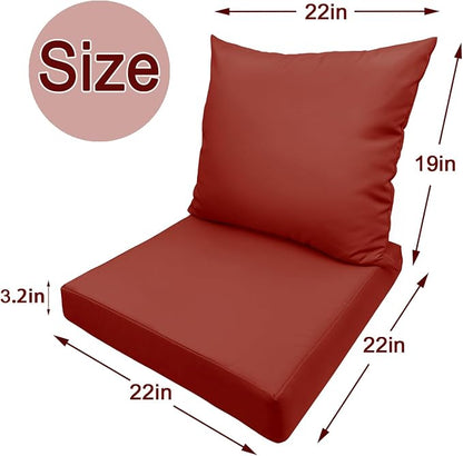 Bcareself Outdoor Deep Seat Cushion Set Waterproof & Fade Resistant Patio Furniture Cushions with Removable Cover Adjustable Straps, Rain-Proof Seat Pad & Back Cushion for Chair Sofa Porch 22 x 22 Red