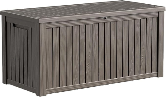 PatioZen 200 Gallon Deck Box,Resin Outdoor Storage Box with Lockable for Patio Furniture, Pool Accessories, Garden Tools Waterproof Outside Storage Box (Grey)