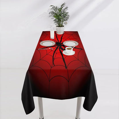 Spider Web Tablecloth, Big Spider Black Spiderweb Water Resistant Wipeable Table Cover for Picnic Party Holiday Kitchen Dinner Table 60"x110"